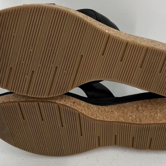 Cole Haan Women's Black Leather Cork Wedge Sandals Size 9.5B - Picture 7 of 11